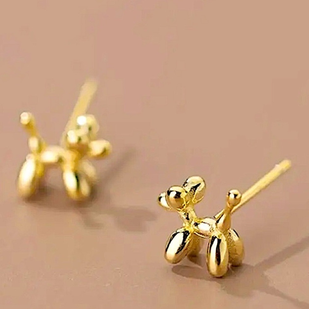 Gold Dog Animal Pendant Earrings